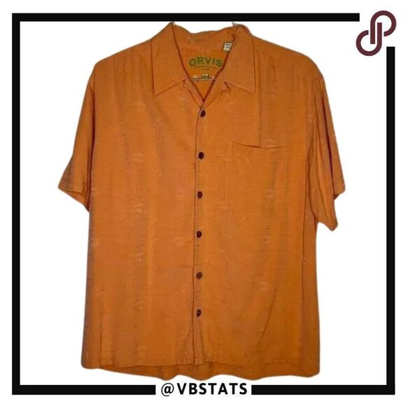 Large Orvis Pumpkin Orange 100% Silk Pattern SS Shirt - Picture 1 of 4